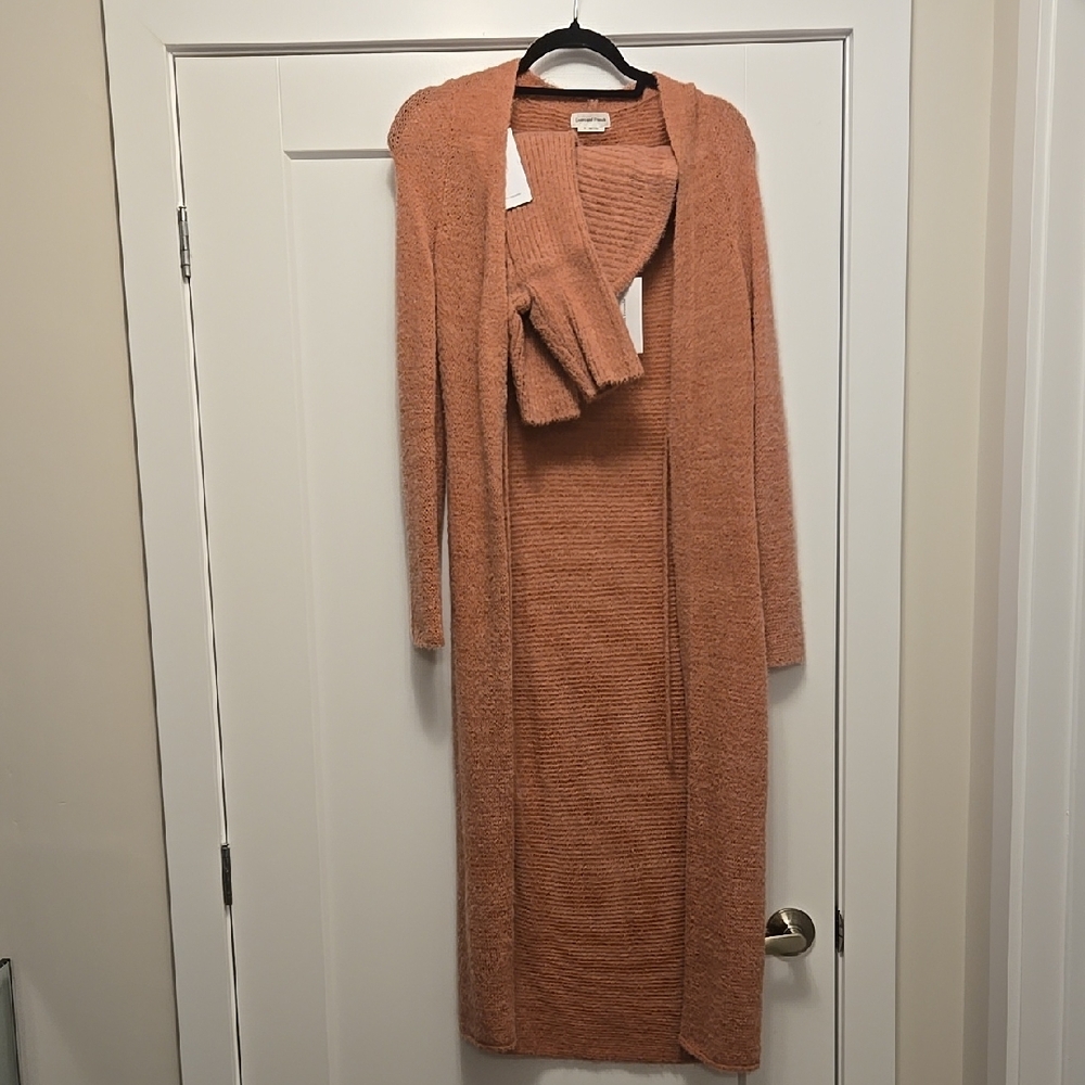Cozy Longline Cardigan and Scarf Set in Rust